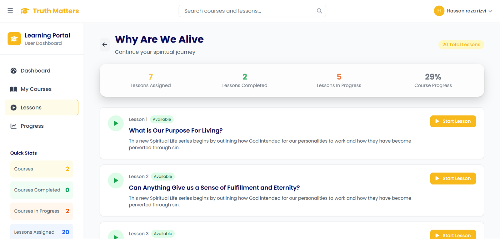 TruthMatters enrolled lesson view